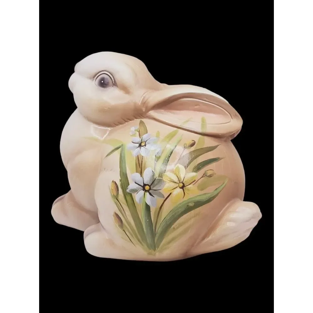Vintage Happy Floral Ceramic‎ Bunny Rabbit Hand Painted Flowers 6